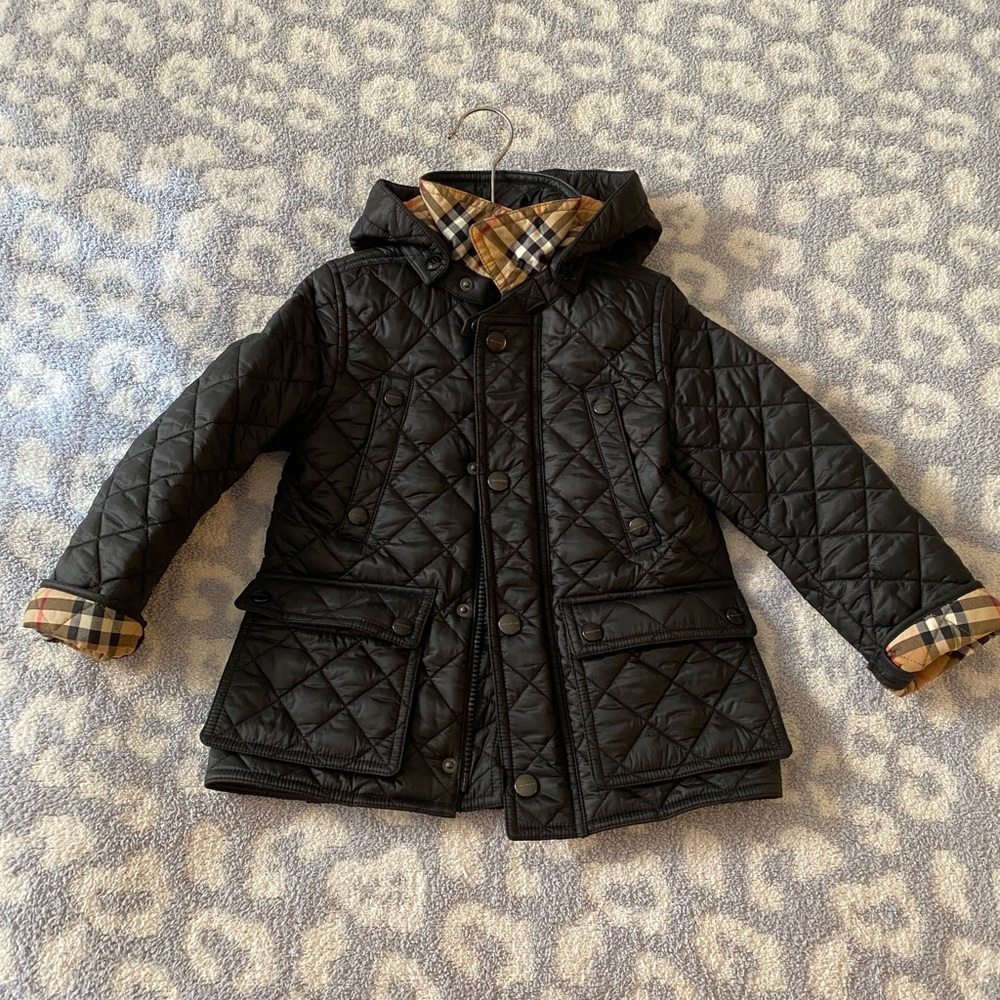 Burberry 4Y quilted black plaid coat jacket